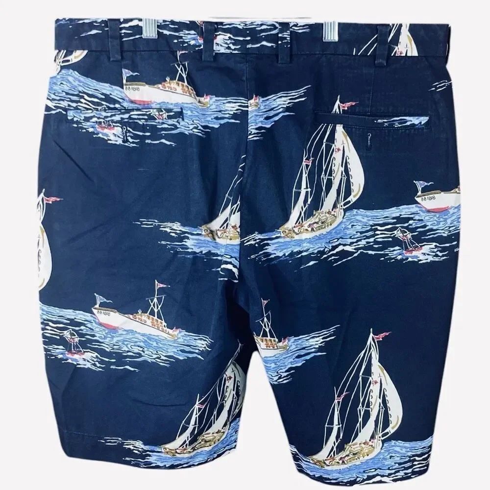 Brooks Brother Mens Navy Blue Sailboat Print Bermuda Short Size 36
